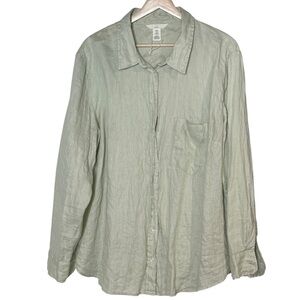 H&M 100% Linen Button Up Shirt Size XL Light Sage Green Mint Lightweight Casual